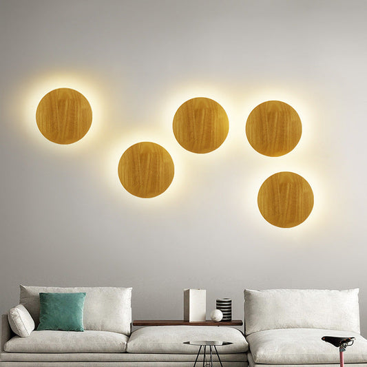 Minimalist Round Irregular Oval Wood LED Wall Sconce Lamp