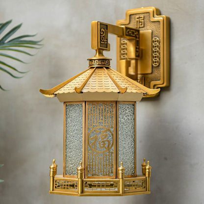 Chinese Glass House Cylinder Conic 1-Light Wall Sconce Lamp
