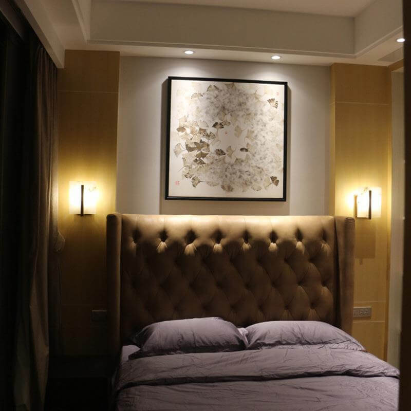 Chinese Marble Copper Square 1-Light Wall Sconce Lamp