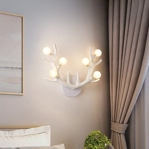 Resin Antler Branch Glass Shade 6-Light Wall Sconce Lamp