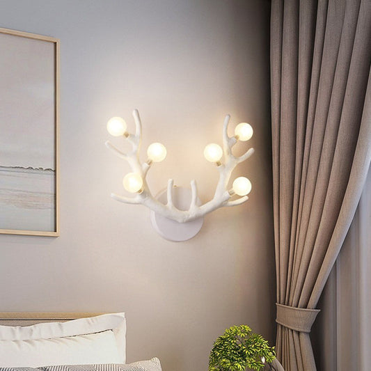Resin Antler Branch Glass Shade 6-Light Wall Sconce Lamp
