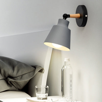 Cylindrical Aluminum Wood 1-Light Wall Sconce Lamp