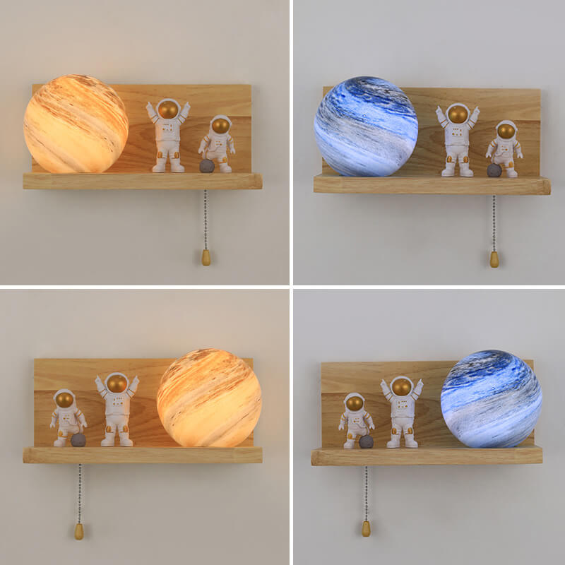 Planet Solid Wood Square Base 1-Light Wall Sconce Lamp