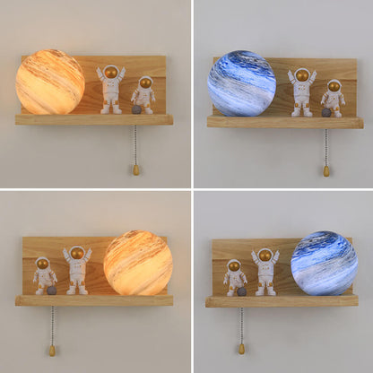 Planet Solid Wood Square Base 1-Light Wall Sconce Lamp