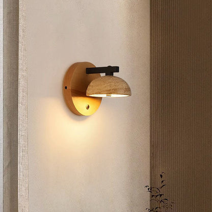 Japanese Walnut Round Hemispherical LED Wall Sconce Lamp
