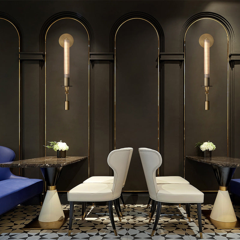 Luxury Iron Glass Cylinder Strip 1-Light Wall Sconce Lamp