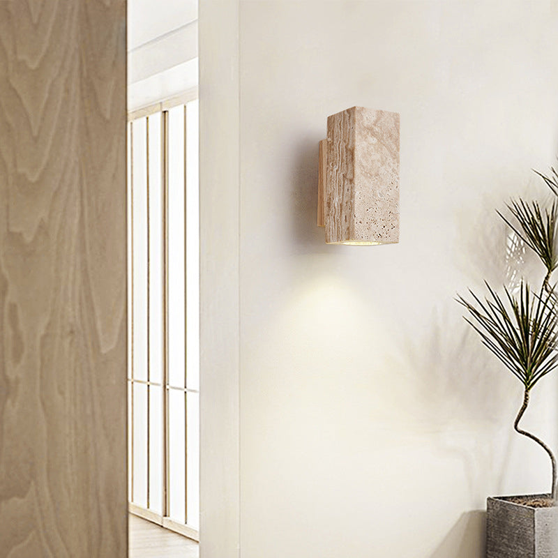 Japanese Wood Cubic Cylinder 1-Light Wall Sconce Lamp