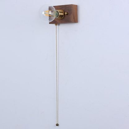 Traditional Rectangle Iron Wood 1-Light Wall Sconce Lamp