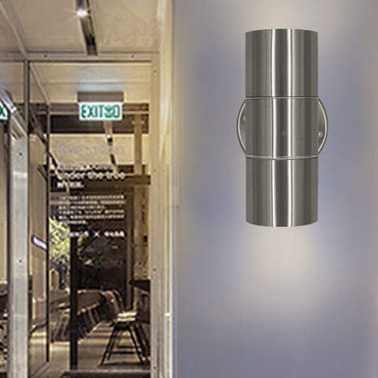 Stainless Steel Cylinder 2-Light Wall Sconce Lamp