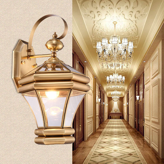 Hexagonal Glass Waterproof 1-Light Outdoor Wall Sconce Lamp
