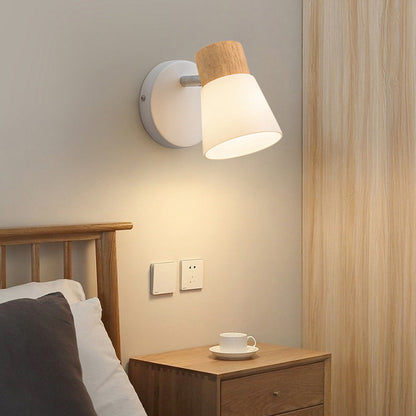 Rubberwood Glass Cone Rotatable 1/2 Light Wall Sconce Lamp