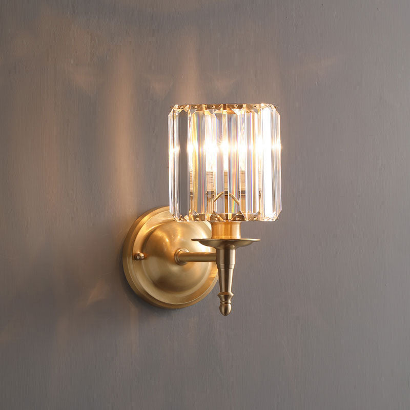 French Crystal Copper Cylinder 1-Light Wall Sconce Lamp