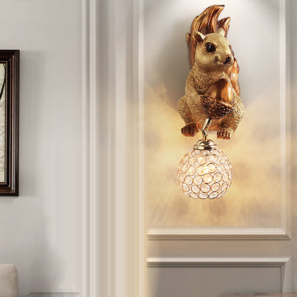 Kids Squirrel Ball Crystal Resin 1-Light Wall Sconce Lamp