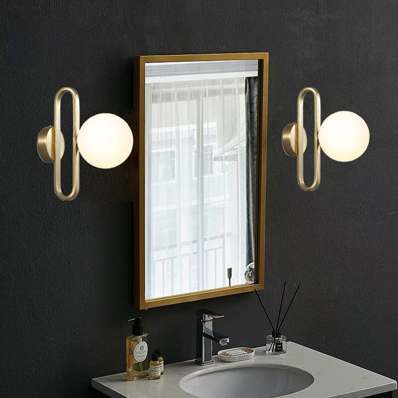 Simplicity Glass Shade Iron Ring 1-Light Wall Sconce Lamp