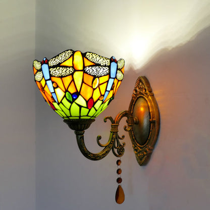 Tiffany Iron Stained Glass 1-Light Wall Sconce Lamp