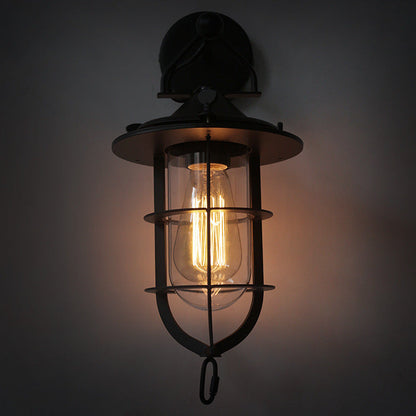 Iron Glass Houseboat Design 1-Light Wall Sconce Lamp