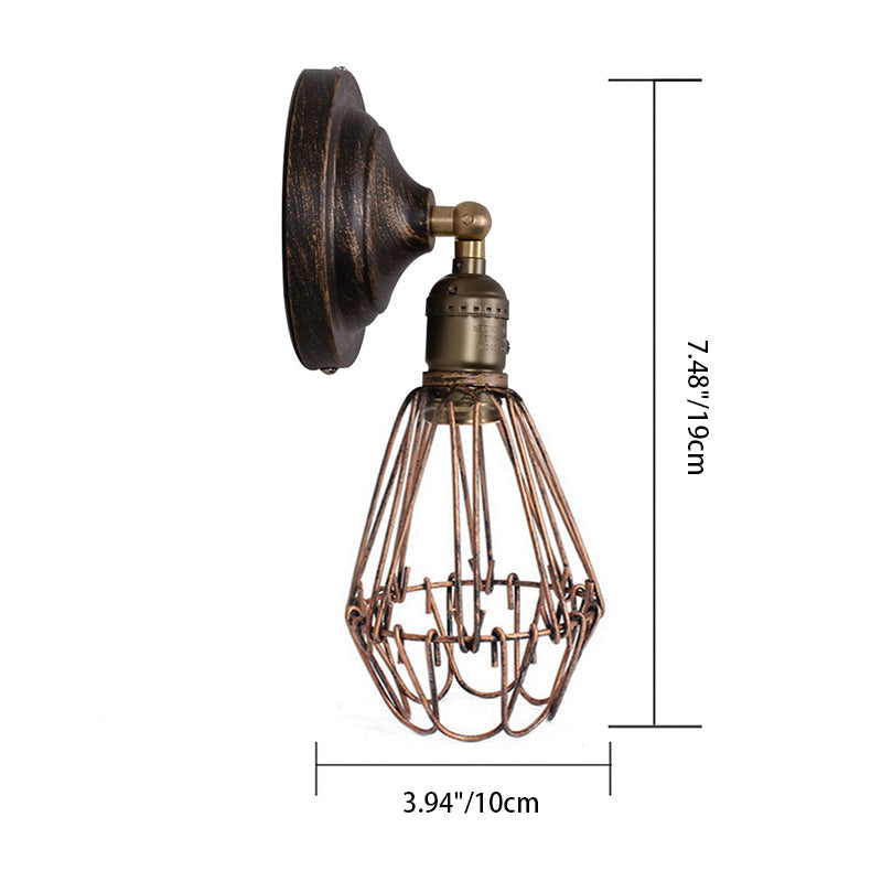 Industrial Iron Bronze Round Frame 1-Light Wall Sconce Lamp
