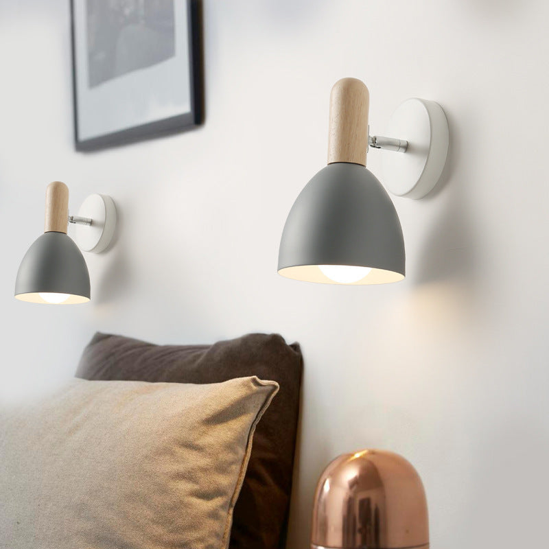Nordic Wood Iron Cannonball Shape 1-Light Wall Sconce Lamp