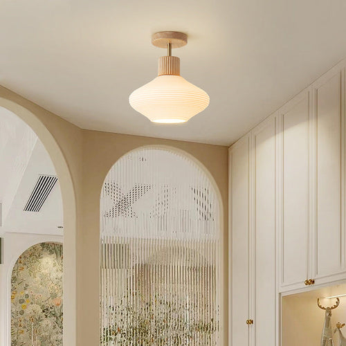 Nordic Log Striped Glass Oval 1-Light Semi-Flush Mount Ceiling Light