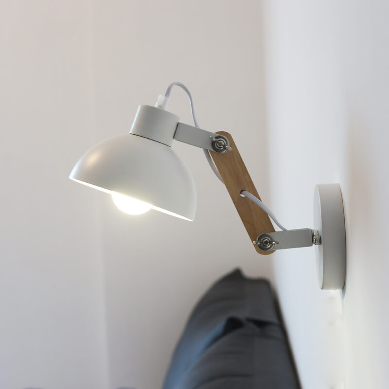 Iron Adjustable Wooden Lamp Arm 1-Light Wall Sconce Lamp