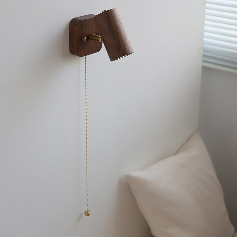 Traditional Cylinder Copper Wood 1-Light Wall Sconce Lamp