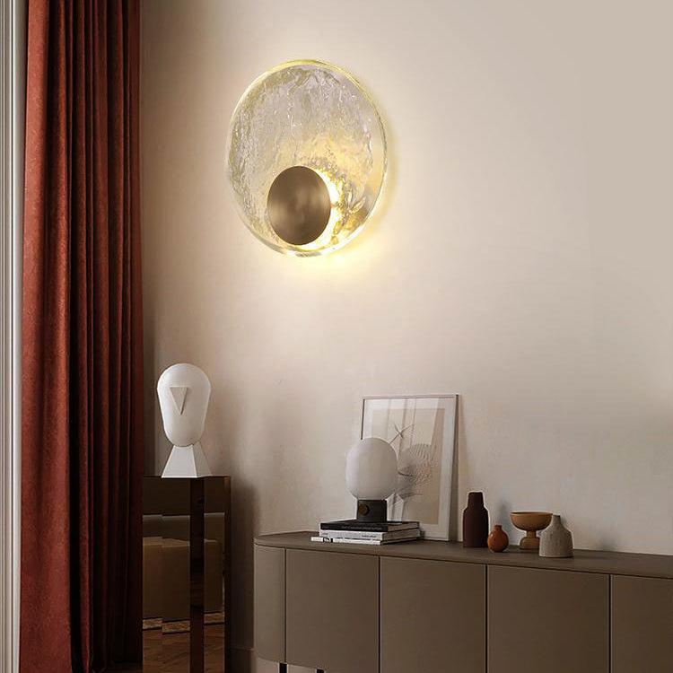 Brass Water-ripple Round Crystal LED Wall Sconce Lamp