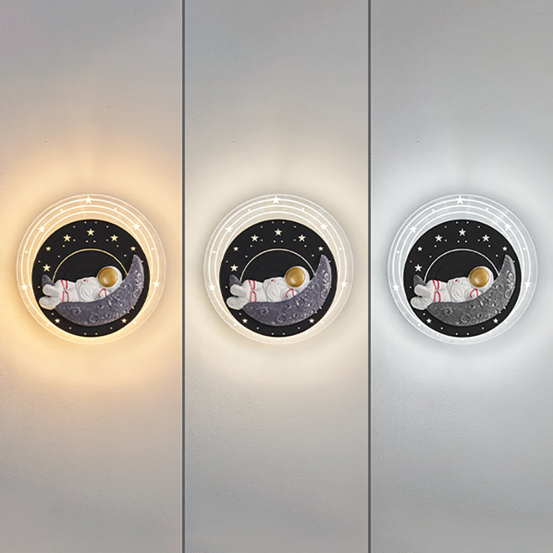 Starry Sky Moon Resin Astronaut Round LED Wall Sconce Lamp