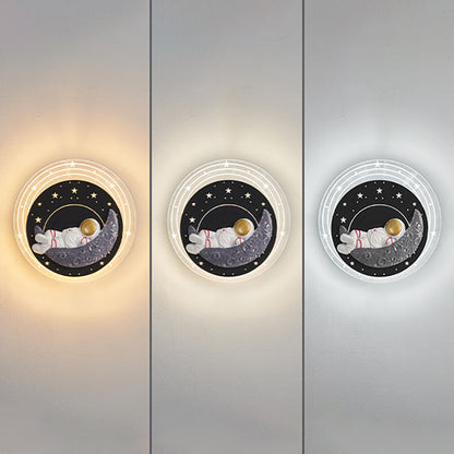 Starry Sky Moon Resin Astronaut Round LED Wall Sconce Lamp