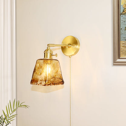 Brass Amber Square Glass Shade 1-Light Wall Sconce Lamp