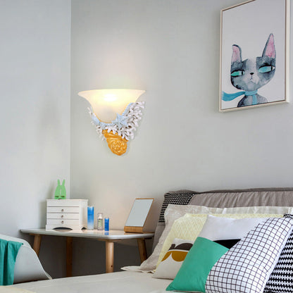 Resin Trumpet Glass Shade 1-Light Wall Sconce Lamp