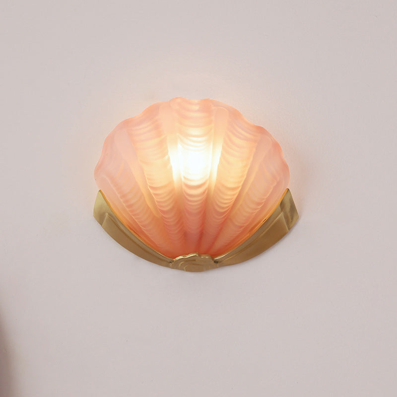 Modern Art Deco Shell Brass Glass 1-Light Wall Sconce Lamp