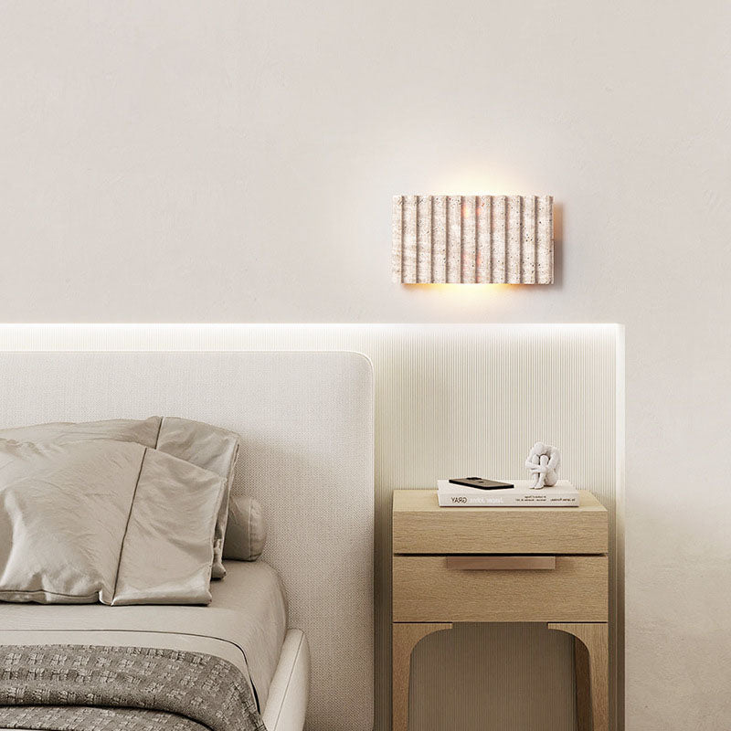 Grille Beige Travertine Rectangle 1-Light Wall Sconce Lamp