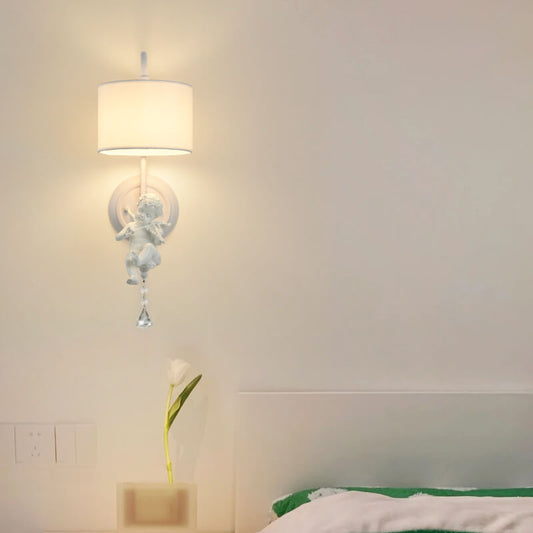 French Iron Crystal Resin Fabric 1-Light Wall Sconce Lamp