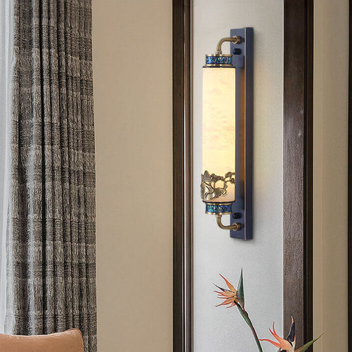 Chinese Marble Copper Column Brass LED Wall Sconce Lamp