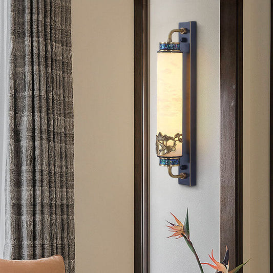 Chinese Marble Copper Column Brass LED Wall Sconce Lamp