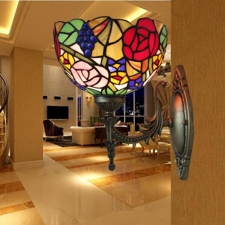 Tiffany Flower Bowl Stained Glass 1-Light Wall Sconce Lamp