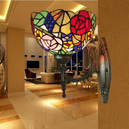 Tiffany Flower Bowl Stained Glass 1-Light Wall Sconce Lamp