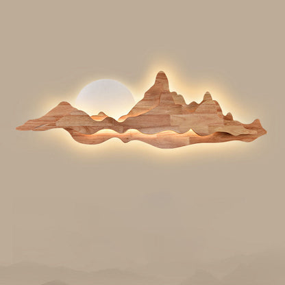 Traditional Chinese Wood Landscape LED Wall Sconce Lamp