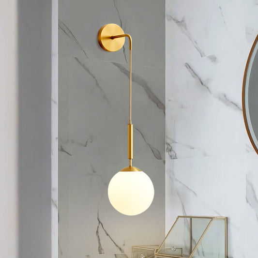 Minimalist Round Ball Copper Glass 1-Light Wall Sconce Lamp