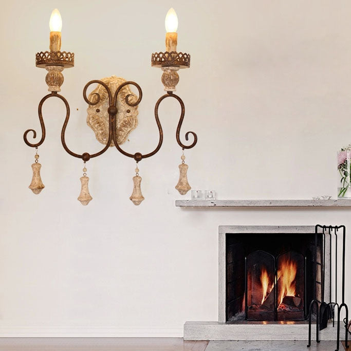 Traditional Candle-Holder Wooden Iron 1/2 Wall Sconce Lamp