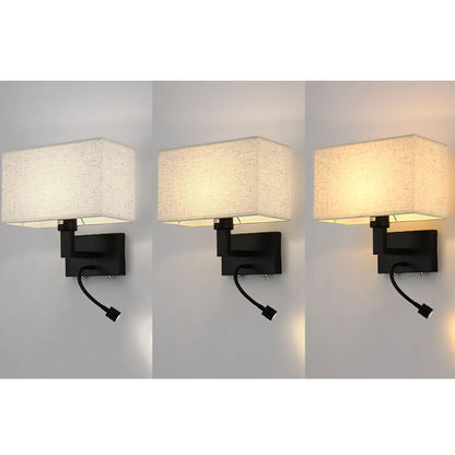 Solid Rectangular Iron Fabric 2-Light Wall Sconce Lamp