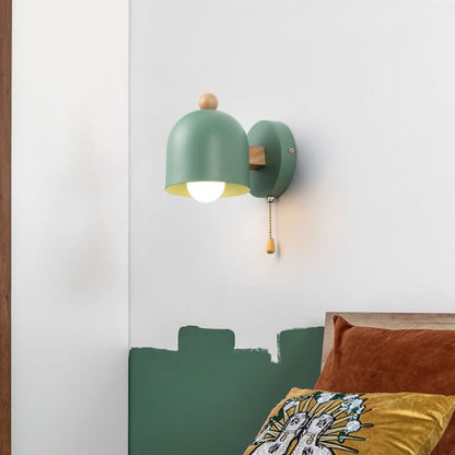 Rubberwood Shade Log Pull Cord 1-Light Wall Sconce Lamp