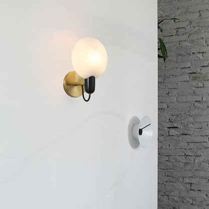 Light Brass Faux Marble Disc 1-Light Wall Sconce Lamp