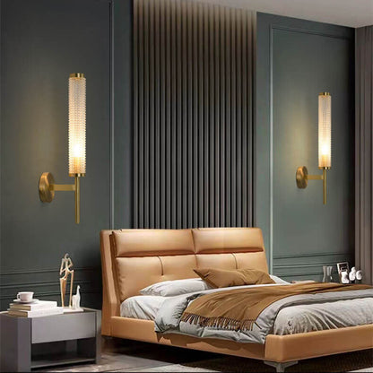 Brass Crystal Long Column Straight Arm LED Wall Sconce Lamp
