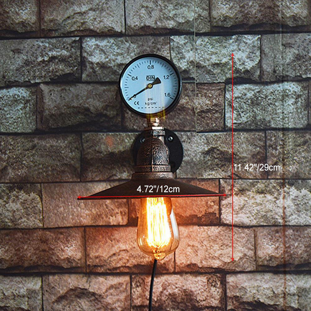 Wrought Pipe Temperature Gauge 1-Light Wall Sconce Lamp