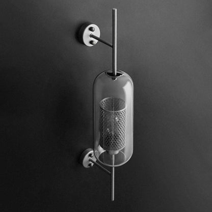 Contemporary Industrial Cylinder Glass Shade Iron Finish Frame 1-Light Wall Sconce Lamp For Bedroom