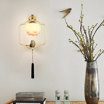 Chinese Elliptical Irregular Shape 1-Light Wall Sconce Lamp
