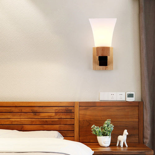 Quadrangular Solid Wood Iron Glass 1-Light Wall Sconce Lamp
