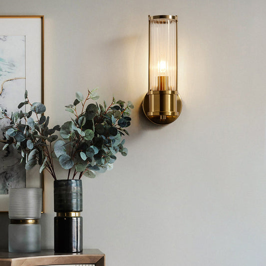 Cylindrical Iron Glass 1/2 Light Wall Sconce Lamp