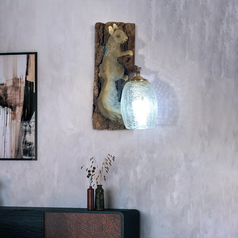 Resin Glass Squirrel Square 1-Light Wall Sconce Lamp